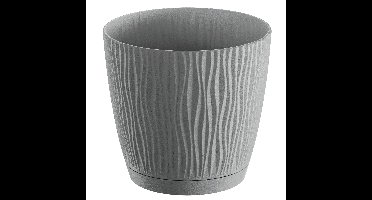 Plantenpot/bloempot Waves - kunststof - steengrijs - D28 x H26 cm - binnen/buiten