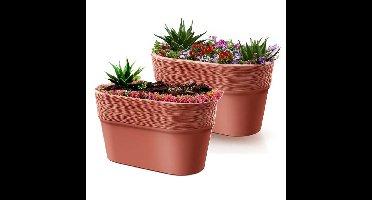 Plantenpot/bloempot Windsor - 2x - buiten/binnen - kunststof - terracotta - L28 x B15 x H15 cm