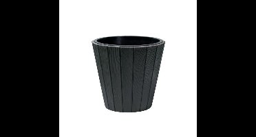 Plantenpot/bloempot Wood Style - buiten/binnen - kunststof - antraciet - D40 x H37 cm