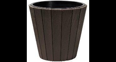 Plantenpot/bloempot Wood Style - buiten/binnen - kunststof - donkerbruin - D49 x H45 cm