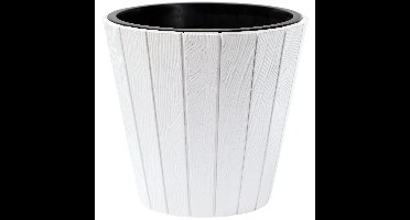 Plantenpot/bloempot Wood Style - buiten/binnen - kunststof - wit - D35 x H32 cm