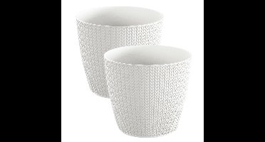 Plantenpot voor buiten - Set van 2x stuks - Wheaty - parel wit - kunststof - D13 x H11 cm - Stijlvol