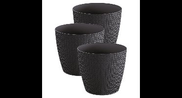Plantenpot voor buiten - Set van 3x stuks - antraciet - kunststof - D19 x H17 cm - Stijlvol