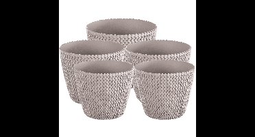 Plantenpotten/bloempot set 5x mix formaten kunststof taupe 19/16/13 cm