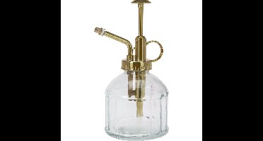Plantenspuit - water vernevelaar - glas - transparant/goud - 16 cm - vintage look