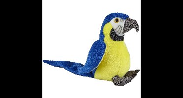 Pluche knuffel Macaw papegaai - blauw/goud - 18 cm - knuffeldieren - vogels - kinderen - speelgoed