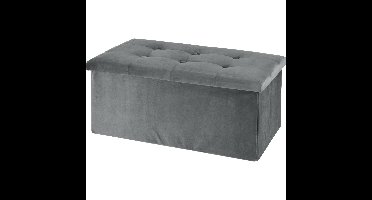 Poef/hocker/krukje - opbergbox - lichtgrijs - fluweel polyester - 76 x 40 x 38 cm - opvouwbaar