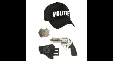 Politie verkleed cap/pet zwart met pistool/holster/badge voor kinderen