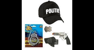 Politie verkleed cap/pet zwart met pistool/holster/badge voor kinderen