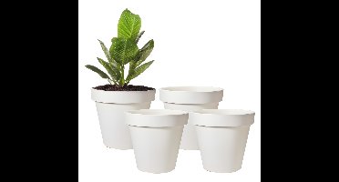 Pro Garden Bloempot - 4x - wit - rond - D25 cm - kunststof - plantenpot - tuin buiten
