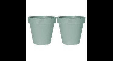 Pro Garden Plantenpot/bloempot - 2x - Tuin buiten - kunststof - mintgroen - D35 cm