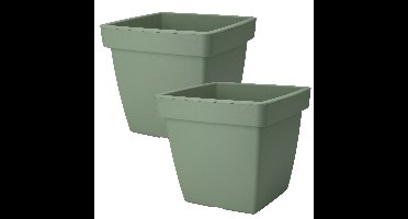 Pro Garden Plantenpot/bloempot Square Classic - 2x - kunststof - groen - D39 x H35 cm