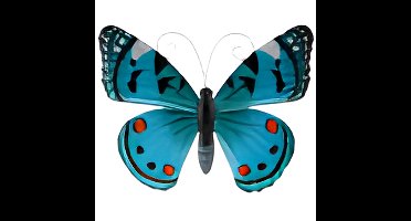 Pro Garden Wanddecoratie vlinder - aqua - 34 x 28 cm - metaal - muurdecoratie / schutting / tuin