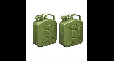 Pro Plus Metalen jerrycan - Set van 2x stuks - 5 liter - legergroen - geschikt voor brandstof - benz