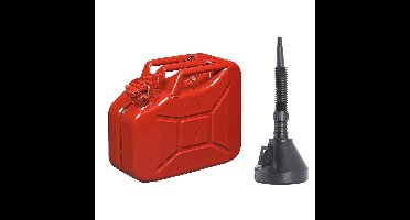 Proplus Brandstof Jerrycan van metaal - 10 liter - rood - benzine en diesel - met dop en trechter