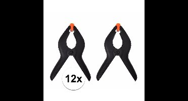 Proplus zeilklemmen/lijm klem - set 12x stuks - zwart - 15 cm - kunststof