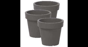 Prosperplast Bloempot Basic - 3x stuks - kunststof - steengrijs - D14 x H12 cm - buiten/tuin