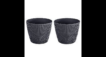 Prosperplast Bloempot/plantenpot Splofy - 2x - antraciet - voor buiten - D30 x H25cm - kunststof