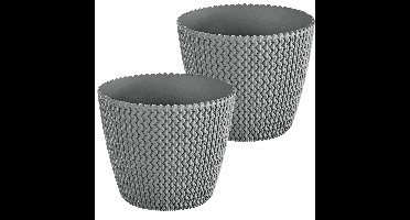 Prosperplast Bloempot/plantenpot Splofy - 2x - lichtgrijs - voor buiten - D40 x H33 cm - kunststof