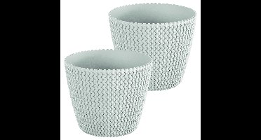 Prosperplast Bloempot/plantenpot Splofy - 2x - wit - voor buiten - D35 x H29 cm - kunststof