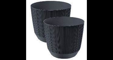 Prosperplast Plantenpot - 2x stuks - stripe - antraciet grijs - D15xH13 cm