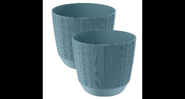 Prosperplast Plantenpot - 2x stuks - stripe - ijsblauw - D15xH13 cm