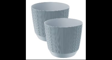 Prosperplast Plantenpot - 2x stuks - stripe - steengrijs - D15xH13 cm