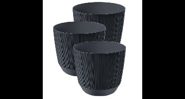 Prosperplast Plantenpot - 3x stuks - stripe - antraciet grijs - D20xH17 cm