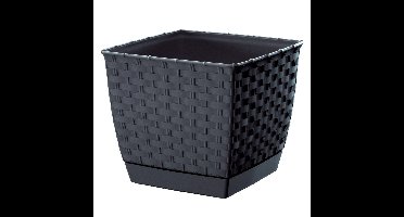 Prosperplast Plantenpot/bloempot - rotan kunststof - 14.5 x 14.5 cm - antraciet