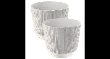 Prosperplast Plantenpot Eco - 2x stuks - stripe - wit - D20xH17 cm