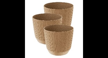 Prosperplast Plantenpot Eco - 3x stuks - stripe - beige - D20xH17 cm