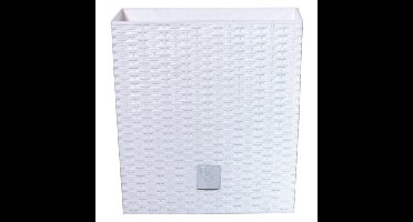 Prosperplast Plantenpot Rato - rotan look - bloempot met binnenpot - wit - 20x20x20 cm - kunststof