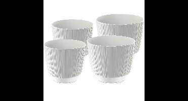 Prosperplast plantenpotten/bloempotten Carf Stripe - eco wit - 4x stuks - kunststof - Dia 13 en 17 c