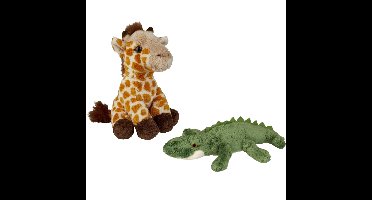 Ravensden - Safari dieren knuffels - 2x stuks - Krokodil en Giraffe - 15 cm - Dieren knuffels