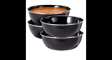 Redcliffs Kommenset - 4x stuks - zwart - 15 x 5 cm - emaille - kamperen/outdoor - schaaltjes