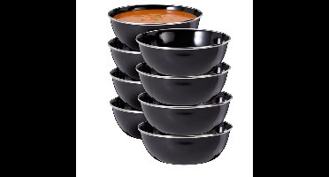 Redcliffs Kommenset - 8x stuks - zwart - 15 x 5 cm - emaille - kamperen/outdoor - schaaltjes