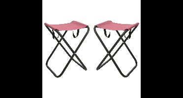 Redcliffs Outdoor Camping/outdoor krukje - 2x - Inklapbaar - roze - metaal/polyester - 30 x 60 cm