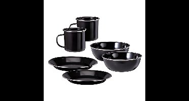 Redcliffs Outdoor serviesset - 6 delig - emaille - zwart/zilver - kamperen/outdoor