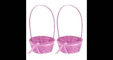 Rieten mandje met hengsel - 2x - roze - 21 x 39 cm - Opbergen - Paaseieren mandje