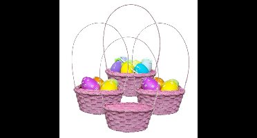 Rieten mandje met hengsel - 4x - roze - D20 x H38 cm - paasmandje