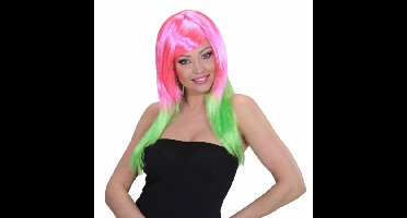 Roze en groene pruik voor dames