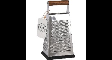 RVS keuken rasp 4-zijdig met houten handvat en anti-slip bodem - H22cm