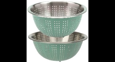 RVS keuken vergiet/zeef - mintgroen - 27 x 12.5 cm incl. 24 x 11 cm