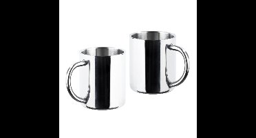 RVS mokken set van 2x - dubbelwandig - Outdoor/camping drink mokken - 200 ml