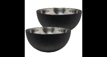 Salade/voedsel serveer schaal - 2x - mat zwart - RVS - D23 x H11 cm