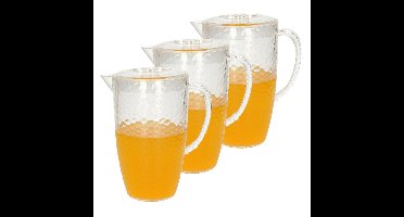 Sapkan/schenkkan karaf met deksel - Set van 3x stuks - 2 liter/2000 ml - transparant - kunststof