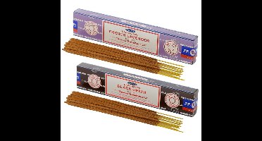 Satya Wierook cadeaus set - 2x geurstokjes - Lavendel en Zwarte Opium geur - Meditatie