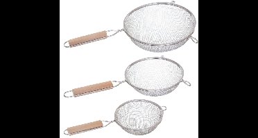 Secret de Gourmet Keukenzeefjes - 3x - 11,5-15-20 cm - RVS - zeefjes