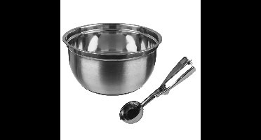 Secret de Gourmet Oliebollen bakken set - Beslagkom - RVS - met ijsbollen lepel