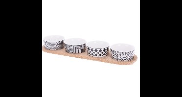 Serveerplank - bamboe - 38 x 10 cm - met 4x luxe porselein schaaltjes